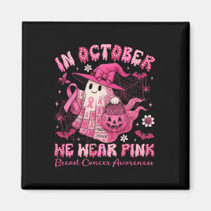 In October We Wear Pink Ghost Witch Patchwork Brea Magnet