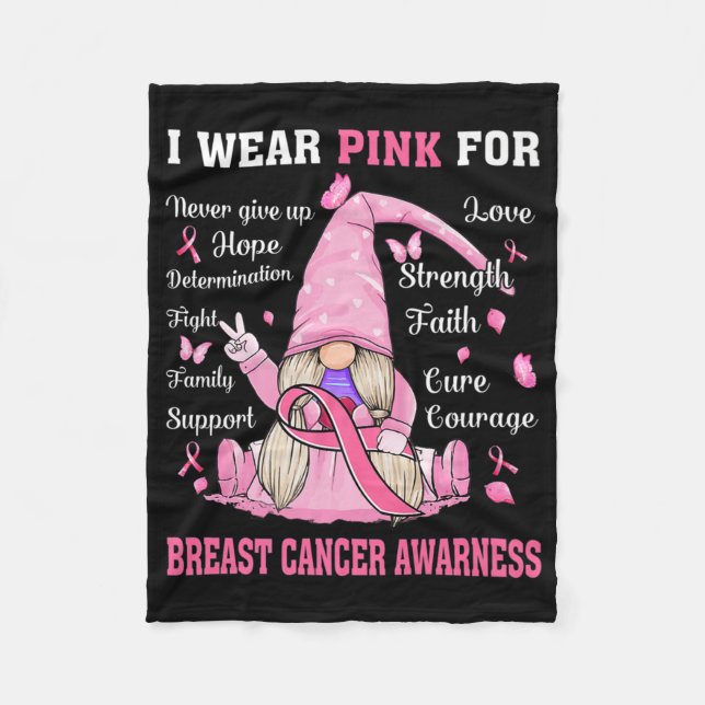 In October We Wear Pink Gnome Breast Cancer Awaren Fleece Blanket (Front)
