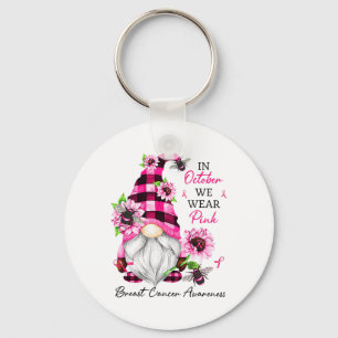 In October We Wear Pink Gnome Breast Cancer Awaren Key Ring