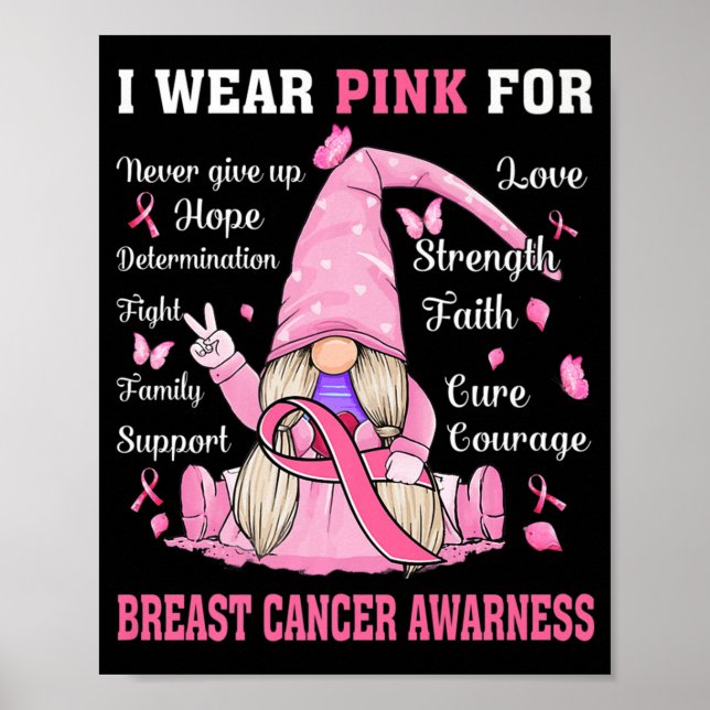In October We Wear Pink Gnome Breast Cancer Awaren Poster (Front)