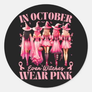 In October We Wear Pink Halloween Breast Cancer Aw Classic Round Sticker