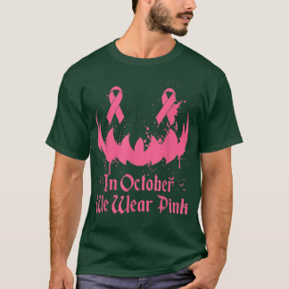 In October We Wear Pink Halloween Pumpkin Face Bre T-Shirt