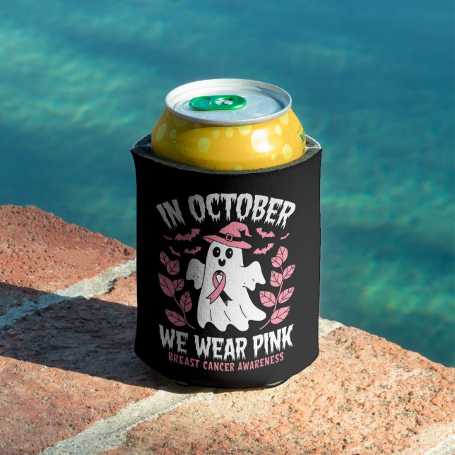 In October We Wear Pink Halloween Witch  Can Cooler (In Situ Pool)