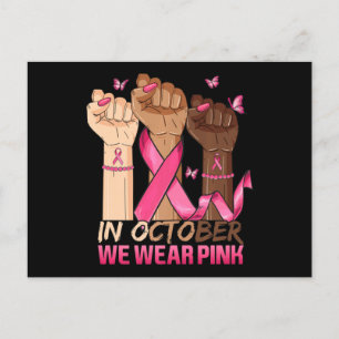 In October We Wear Pink Hand Ribbon Breast Cancer  Postcard