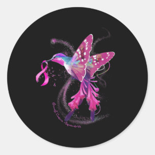 In October We Wear Pink Hummingbird Breast Cancer Classic Round Sticker