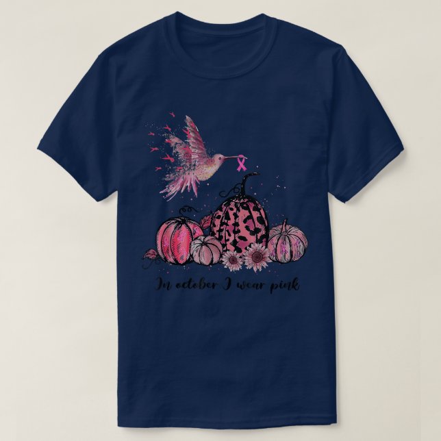In October We Wear Pink Hummingbird Breast Cancer  T-Shirt (Design Front)
