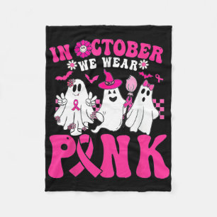 In October We Wear Pink In October Halloween Ghost Fleece Blanket