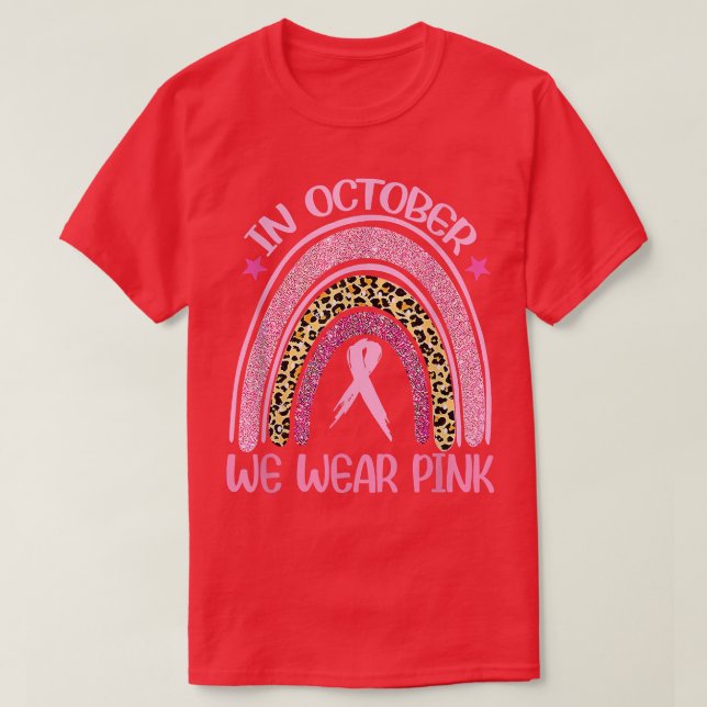 In October We Wear Pink Leopard Breast Cancer Awar T-Shirt (Design Front)