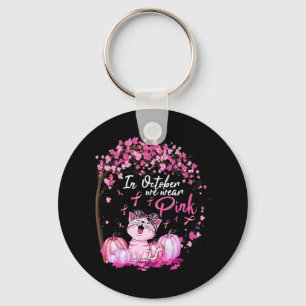 In October We Wear Pink Leopard Cat Breast Cancer Key Ring