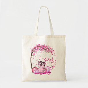 In October We Wear Pink Leopard Cat Breast Cancer Tote Bag