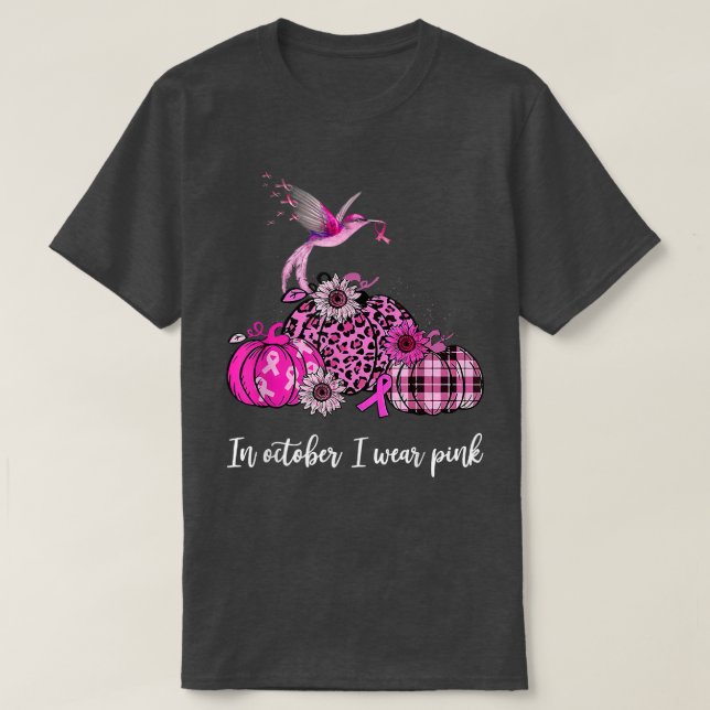 In October We Wear Pink Leopard Hummingbird Breast T-Shirt (Design Front)