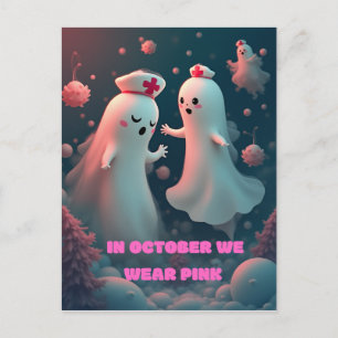 In October We Wear Pink Nurse Ghost Halloween 2025 Postcard