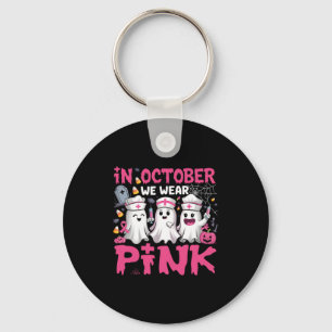 In October We Wear Pink Nurse Ghost Halloween Brea Key Ring