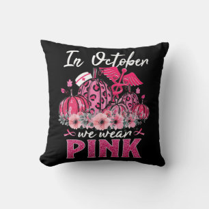 In October We Wear Pink Nurse Life Pumpkin Leopard Cushion