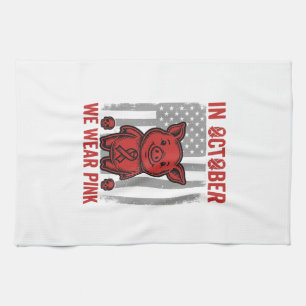 In October We Wear Pink Pig Awareness Design_1 Tea Towel