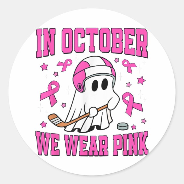 In October We Wear Pink Play Hockey Classic Round Sticker (Front)