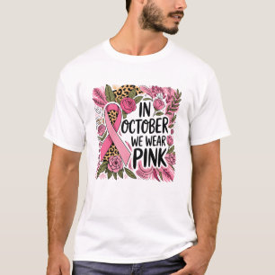 In October We Wear Pink Preppy Breast Cancer Boho T-Shirt