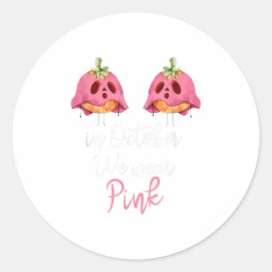 In October We Wear Pink Pumpkin Breast Cancer Classic Round Sticker