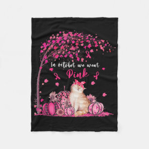 In October We Wear Pink Pumpkin Cat Breast Cancer Fleece Blanket