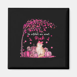 In October We Wear Pink Pumpkin Cat Breast Cancer Magnet