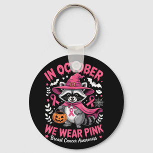 In October We Wear Pink Racoon Breast Cancer Awar Key Ring