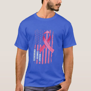 In October We Wear Pink Ribbon American Flag Breas T-Shirt