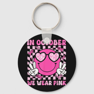 In October We Wear Pink Ribbon Breast Cancer Aware Key Ring