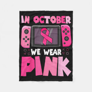 In October We Wear Pink Ribbon Game Breast Cancer Fleece Blanket