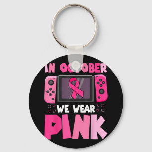 In October We Wear Pink Ribbon Game Breast Cancer Key Ring