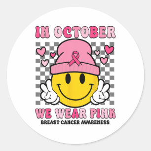 In October We Wear Pink Ribbon Ghost Halloween Bre Classic Round Sticker