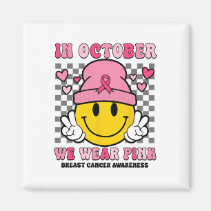 In October We Wear Pink Ribbon Ghost Halloween Bre Magnet