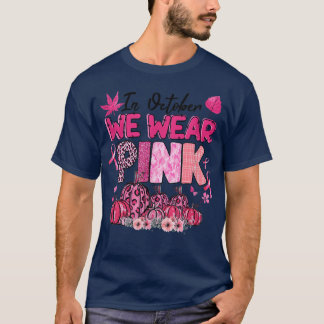 In October We Wear Pink Ribbon Leopard Pumpkin Bre T-Shirt