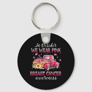 In October We Wear Pink Ribbon Leopard Truck Breas Key Ring
