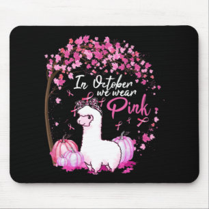 In October We Wear Pink Ribbon LLama Breast Cancer Mouse Pad