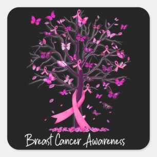In October We Wear Pink Ribbon Tree Breast Cancer  Square Sticker
