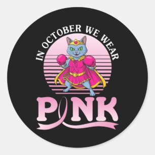 In October We Wear Pink Russian Blue Cat Warrior B Classic Round Sticker