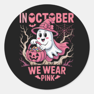 In October We Wear Pink Shirt Breast Cancer Awaren Classic Round Sticker