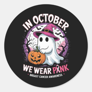 In October We Wear Pink Shirt Ghost Breast Cancer Classic Round Sticker