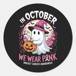 In October We Wear Pink Shirt Ghost Breast Cancer Classic Round Sticker
