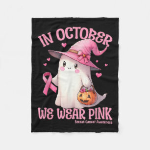 In October We Wear Pink Shirt Ghost Breast Cancer Fleece Blanket