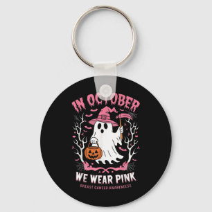 In October We Wear Pink Shirt Ghost Breast Cancer Key Ring