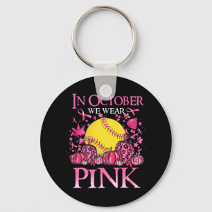 In October We Wear Pink Softball Breast Cancer Awa Key Ring