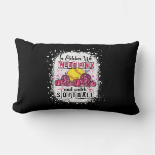 In October we wear pink Softball Breast Cancer Awa Lumbar Cushion