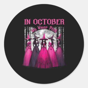 In October We Wear Pink Spooky Witch Halloween Bre Classic Round Sticker