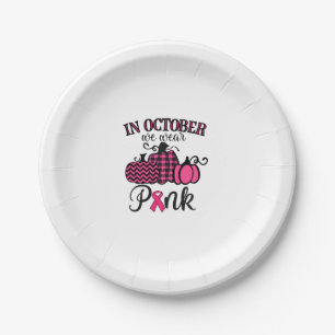 In October We Wear Pink Thanksgiving Breast Cancer Paper Plate