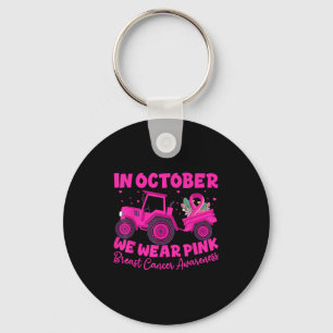 In October We Wear Pink Tractor Breast Cancer Farm Key Ring