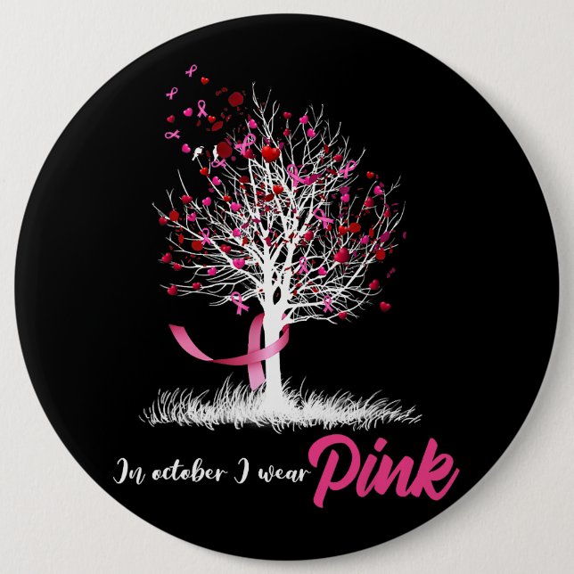 In October We Wear Pink Tree Breast Cancer Awarene 6 Cm Round Badge (Front)