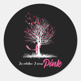 In October We Wear Pink Tree Breast Cancer Awarene Classic Round Sticker