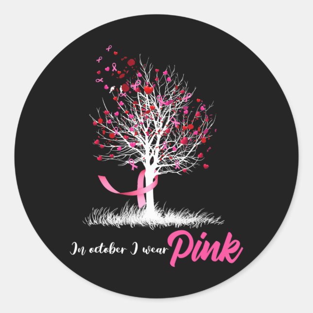 In October We Wear Pink Tree Breast Cancer Classic Round Sticker (Front)