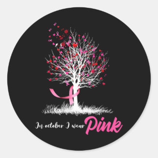In October We Wear Pink Tree Breast Cancer Classic Round Sticker